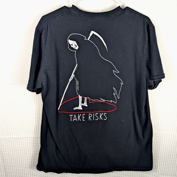 Threadless XL T-Shirt Men Black Darker Days Take Risks Grim Reaper Graphic Tee - Picture 1 of 4